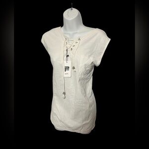 Pishon Women's White Lace-Up Top Size XXL
